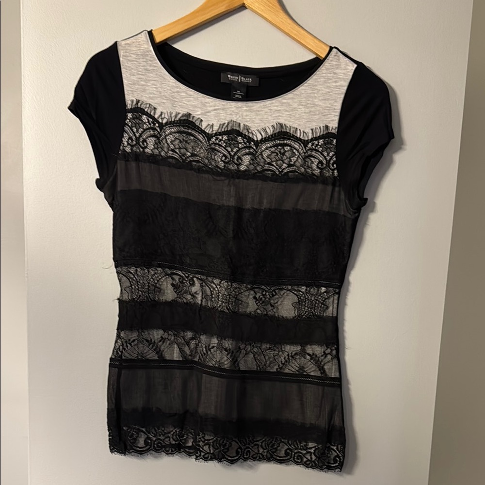 WHBM Black and Gray Lace Top